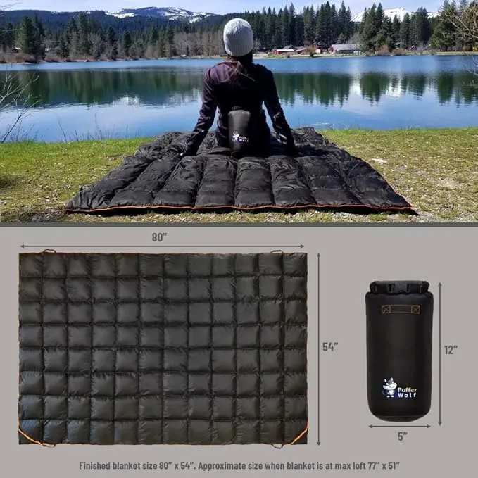| Extra Large Double Insulated Outdoor Camping Blanket | 2X Puffy, Warm, Packable, Weatherproof, Durable, and Lightweight | Top Quilt for Hiking, Backpacking, Stadium Events, Picnic Use