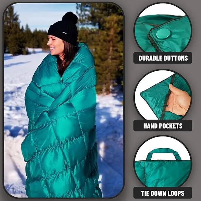 | Extra Large Double Insulated Outdoor Camping Blanket | 2X Puffy, Warm, Packable, Weatherproof, Durable, and Lightweight | Top Quilt for Hiking, Backpacking, Stadium Events, Picnic Use
