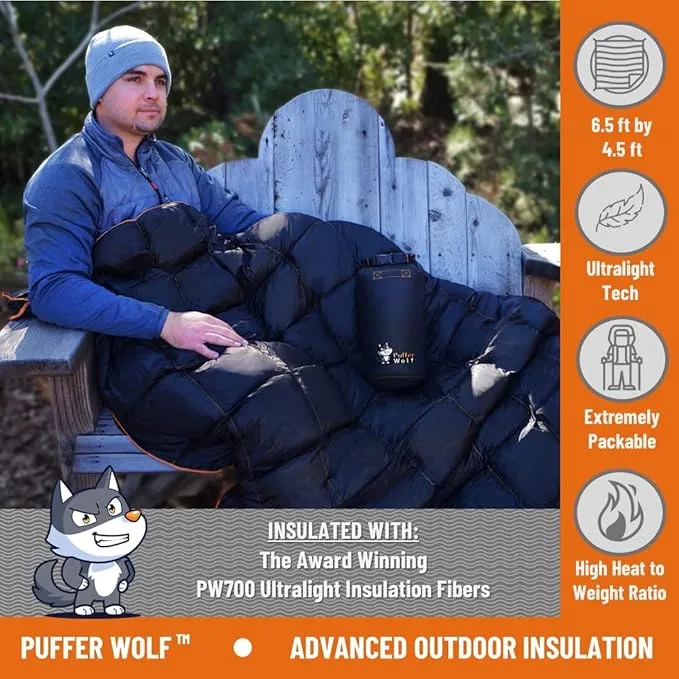 | Extra Large Double Insulated Outdoor Camping Blanket | 2X Puffy, Warm, Packable, Weatherproof, Durable, and Lightweight | Top Quilt for Hiking, Backpacking, Stadium Events, Picnic Use