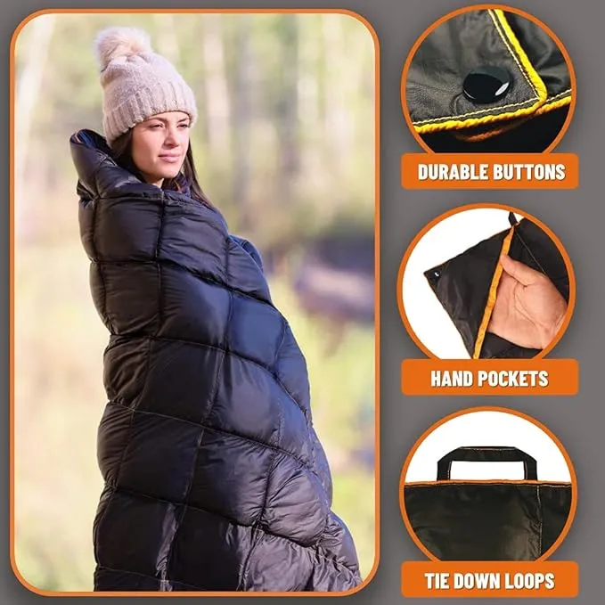 | Extra Large Double Insulated Outdoor Camping Blanket | 2X Puffy, Warm, Packable, Weatherproof, Durable, and Lightweight | Top Quilt for Hiking, Backpacking, Stadium Events, Picnic Use