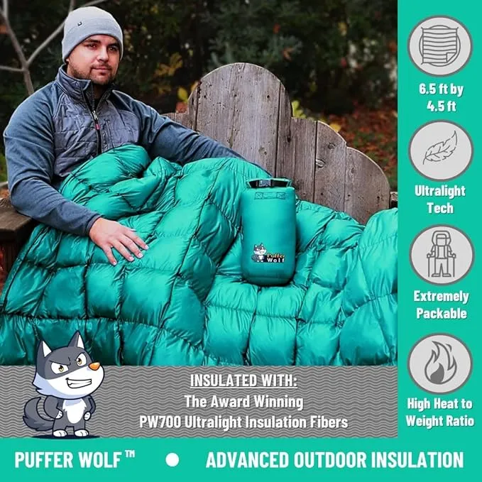 | Extra Large Double Insulated Outdoor Camping Blanket | 2X Puffy, Warm, Packable, Weatherproof, Durable, and Lightweight | Top Quilt for Hiking, Backpacking, Stadium Events, Picnic Use