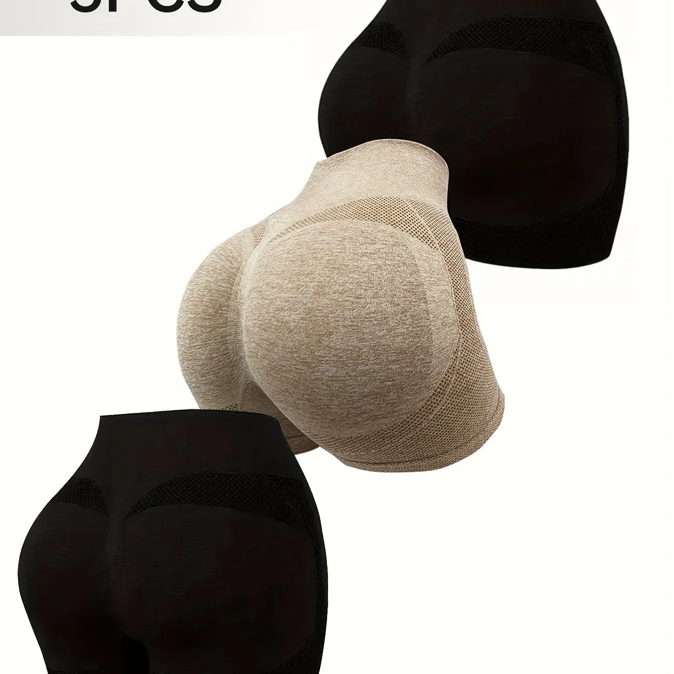 3pcs Plain Butt Lifting Shaping Shorts, High Waist Tummy Control Breathable Shorts, Women's Underwear & Shapewear