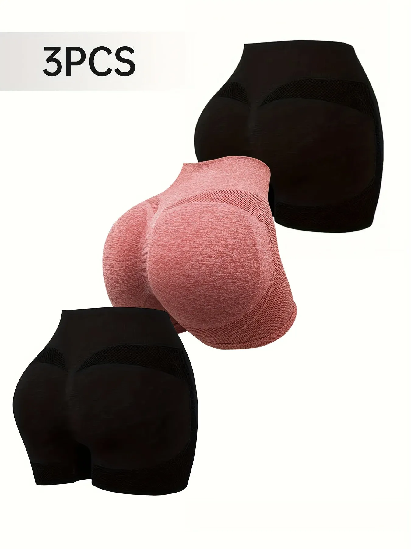 3pcs Plain Butt Lifting Shaping Shorts, High Waist Tummy Control Breathable Shorts, Women's Underwear & Shapewear