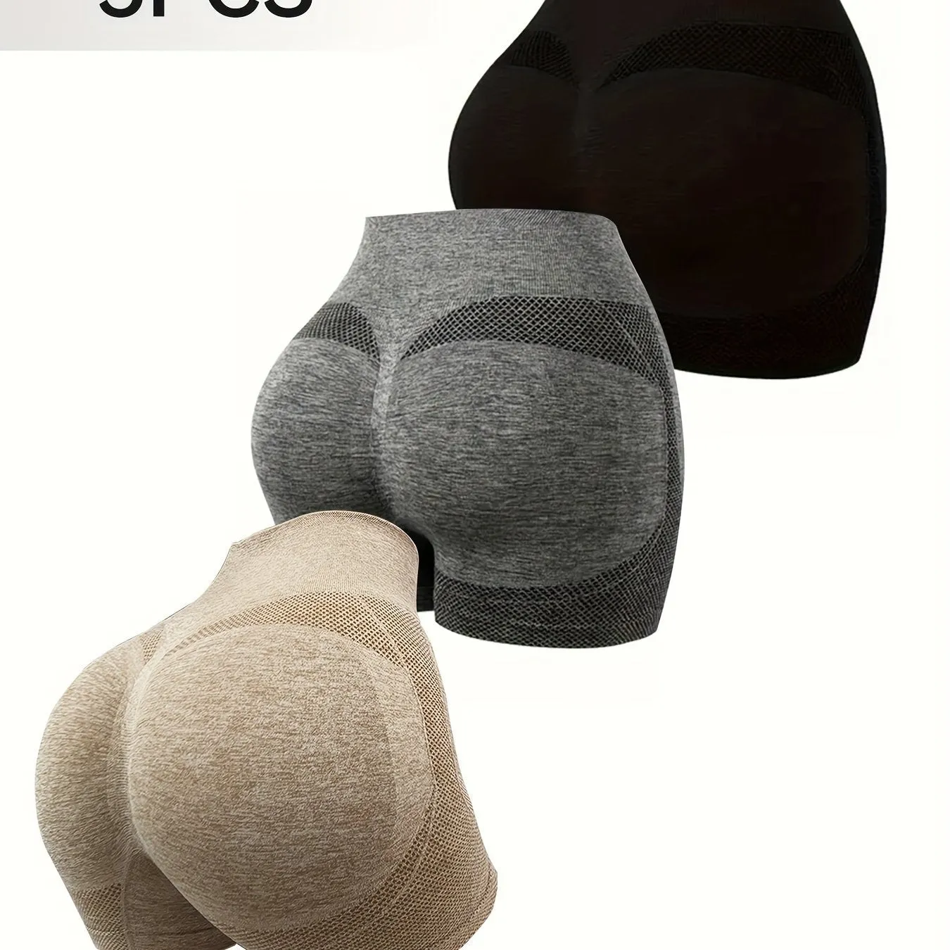 3pcs Plain Butt Lifting Shaping Shorts, High Waist Tummy Control Breathable Shorts, Women's Underwear & Shapewear