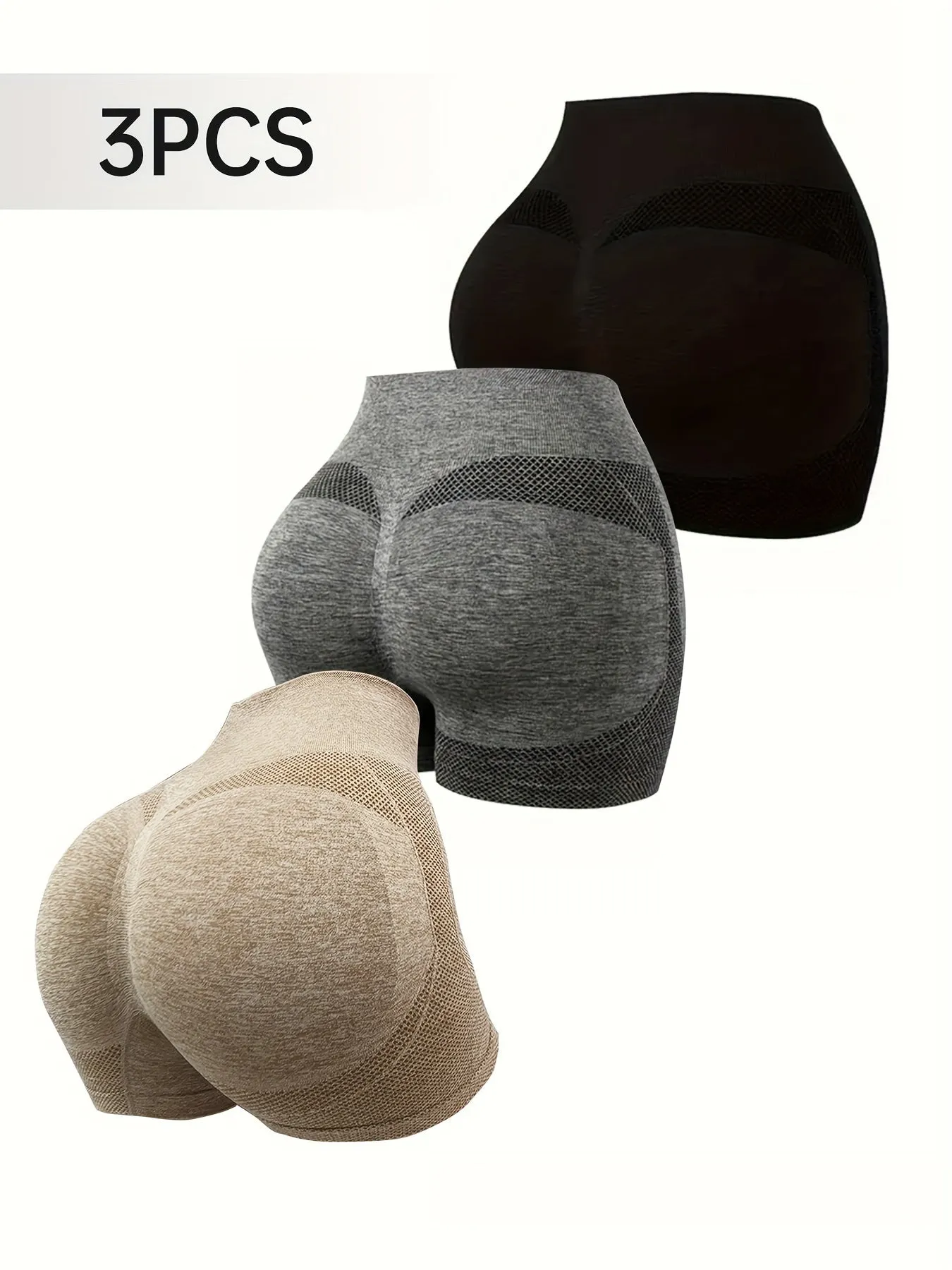 3pcs Plain Butt Lifting Shaping Shorts, High Waist Tummy Control Breathable Shorts, Women's Underwear & Shapewear