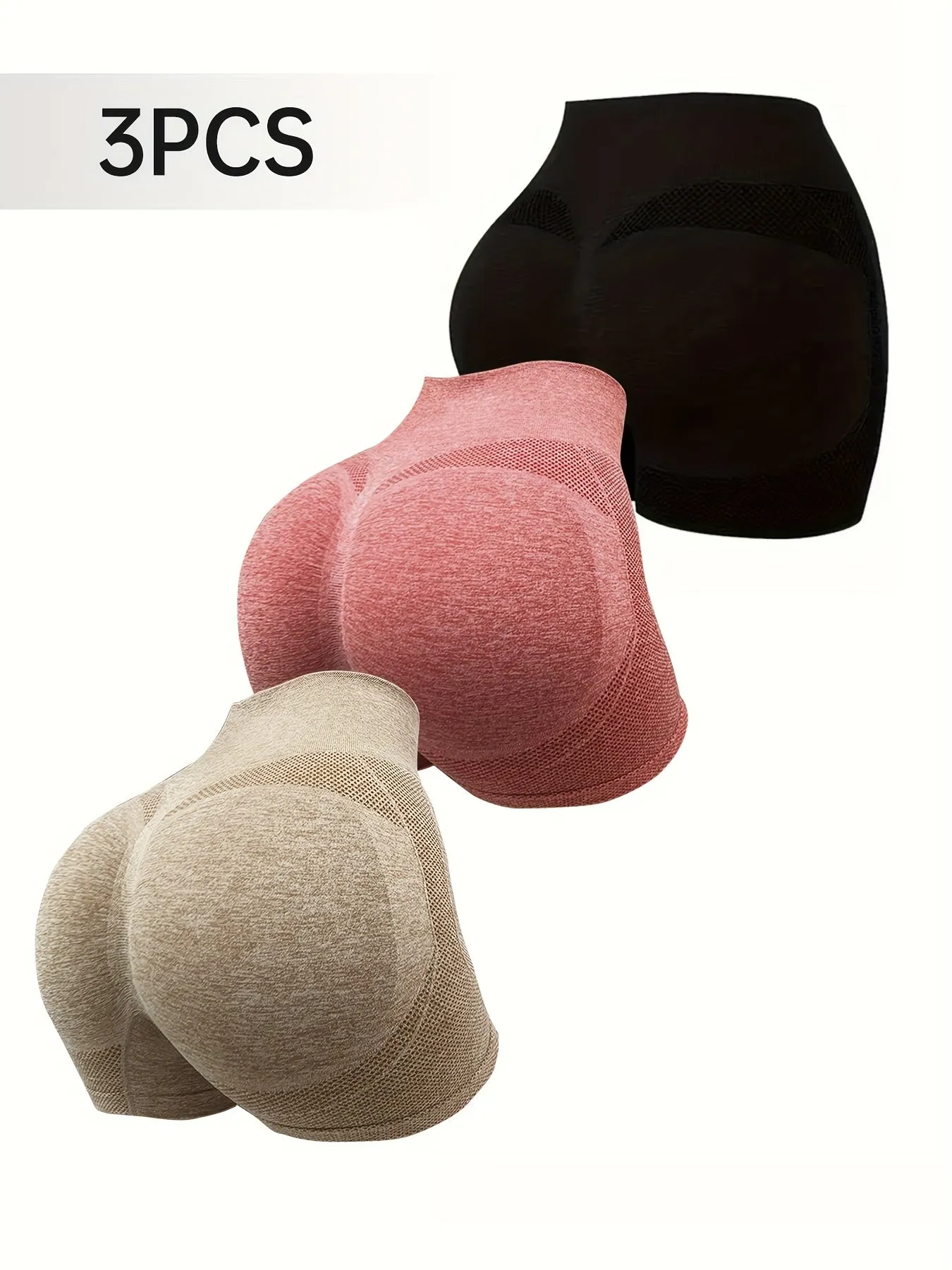 3pcs Plain Butt Lifting Shaping Shorts, High Waist Tummy Control Breathable Shorts, Women's Underwear & Shapewear