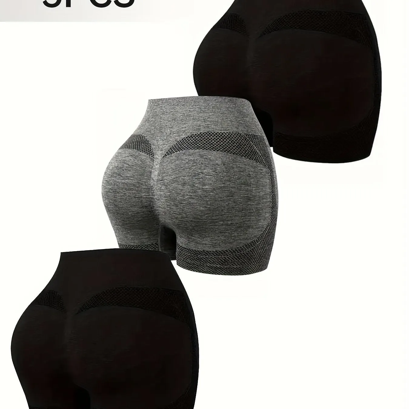 3pcs Plain Butt Lifting Shaping Shorts, High Waist Tummy Control Breathable Shorts, Women's Underwear & Shapewear