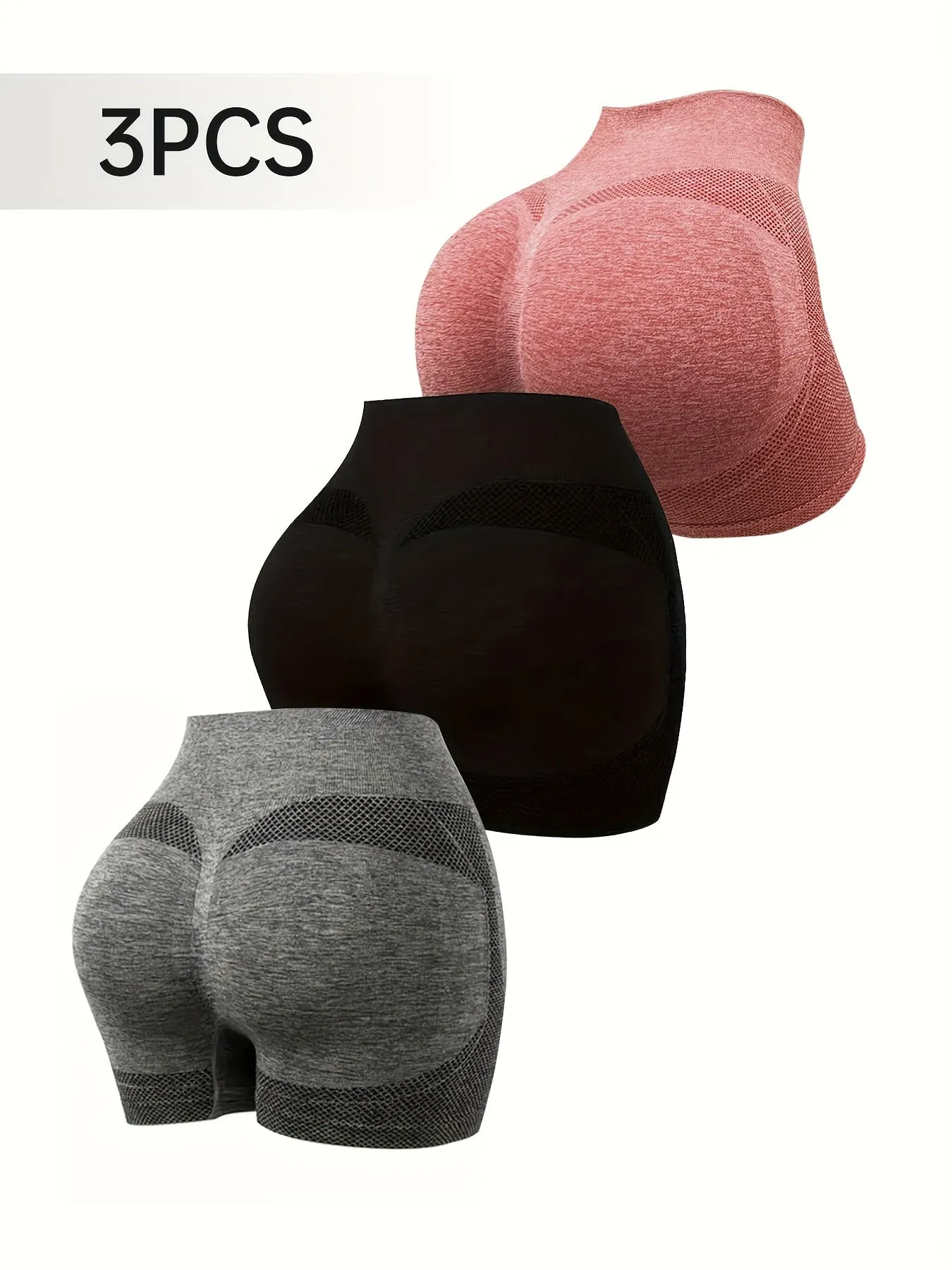 3pcs Plain Butt Lifting Shaping Shorts, High Waist Tummy Control Breathable Shorts, Women's Underwear & Shapewear