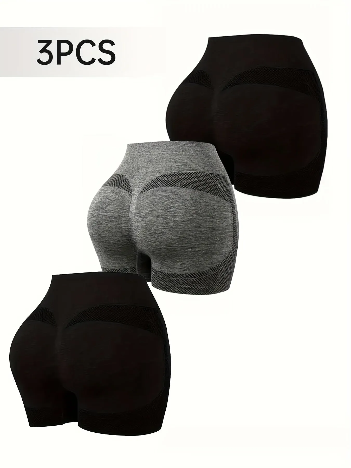 3pcs Plain Butt Lifting Shaping Shorts, High Waist Tummy Control Breathable Shorts, Women's Underwear & Shapewear
