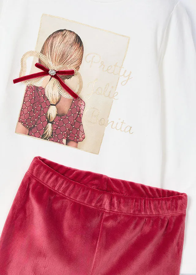 4705 Mayoral Pretty Bow Detail Velour Leggings Set