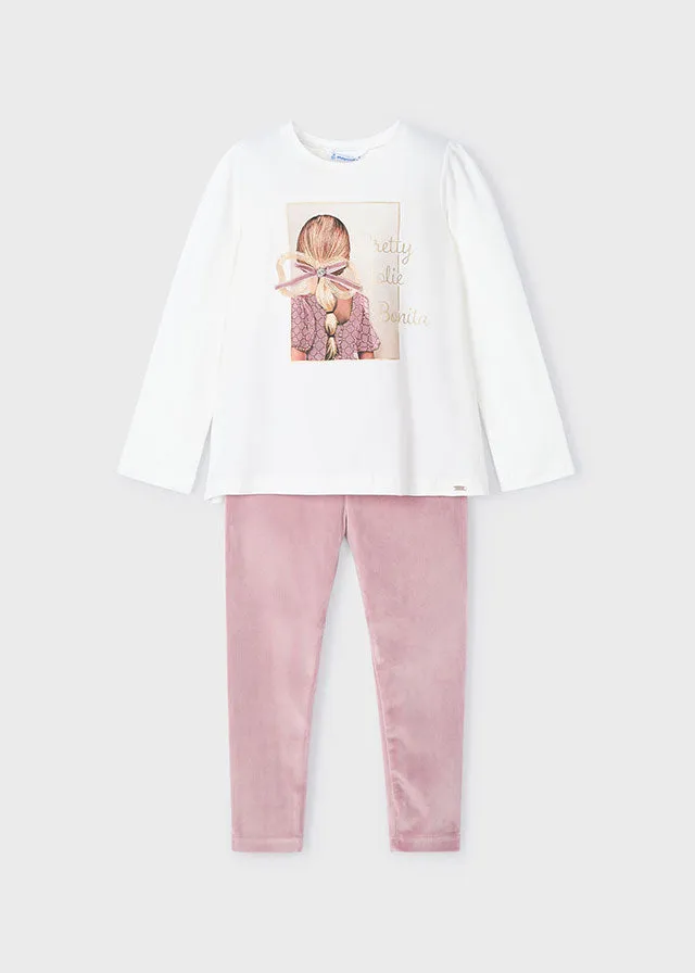 4705 Mayoral Pretty Bow Detail Velour Leggings Set