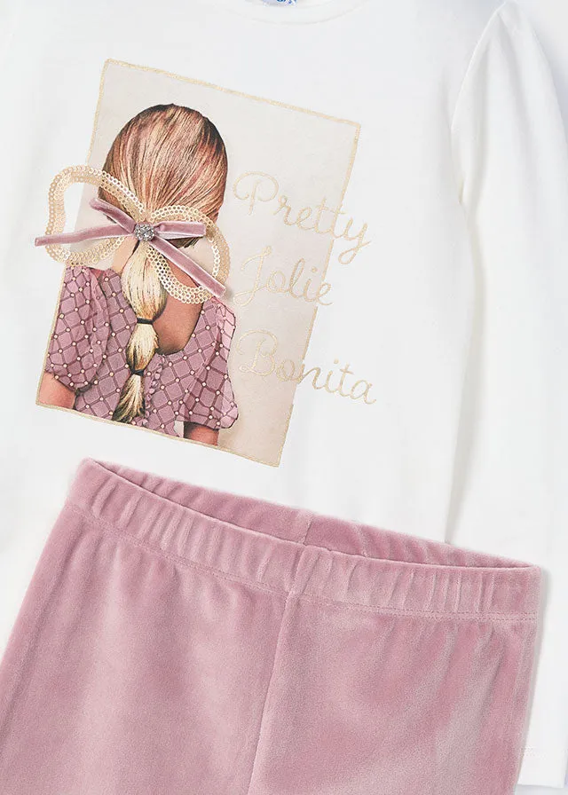 4705 Mayoral Pretty Bow Detail Velour Leggings Set