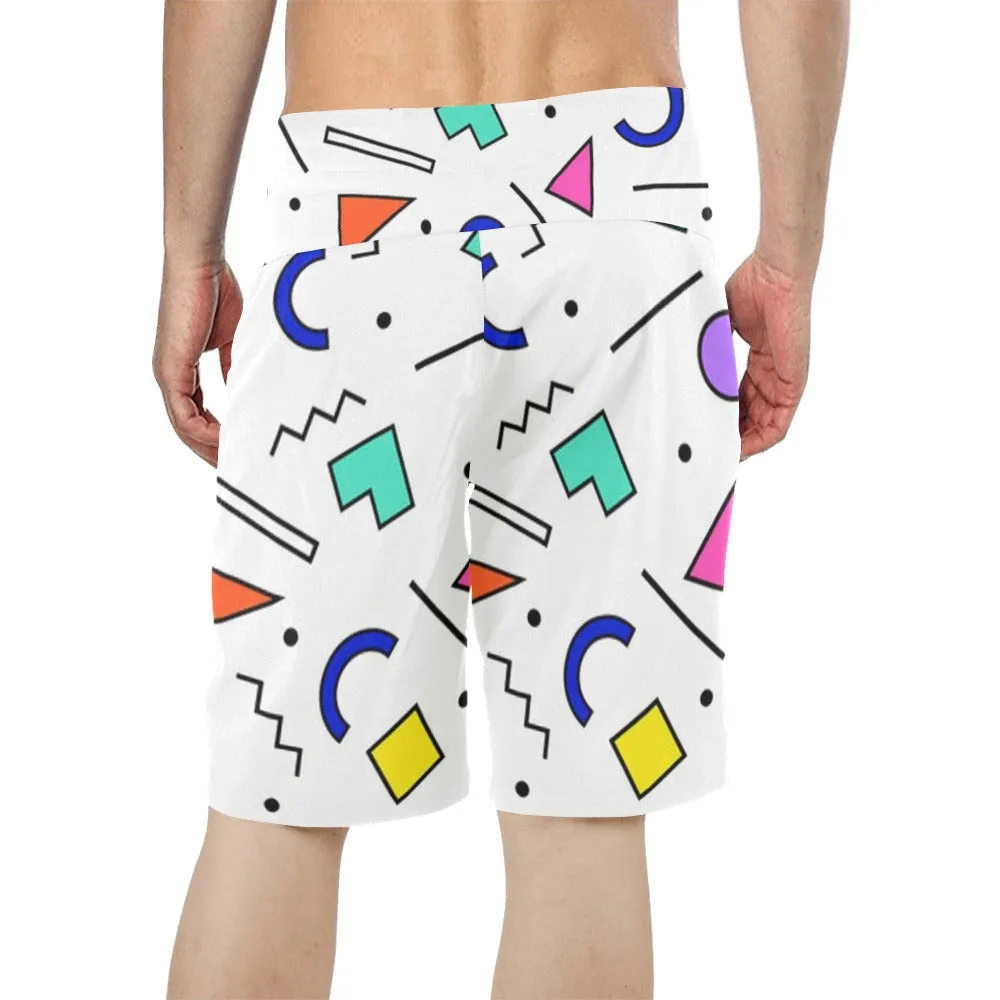 90s White Design Pattern Men's All Over Print Relaxed-Fit Shorts
