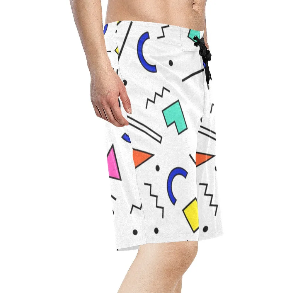 90s White Design Pattern Men's All Over Print Relaxed-Fit Shorts