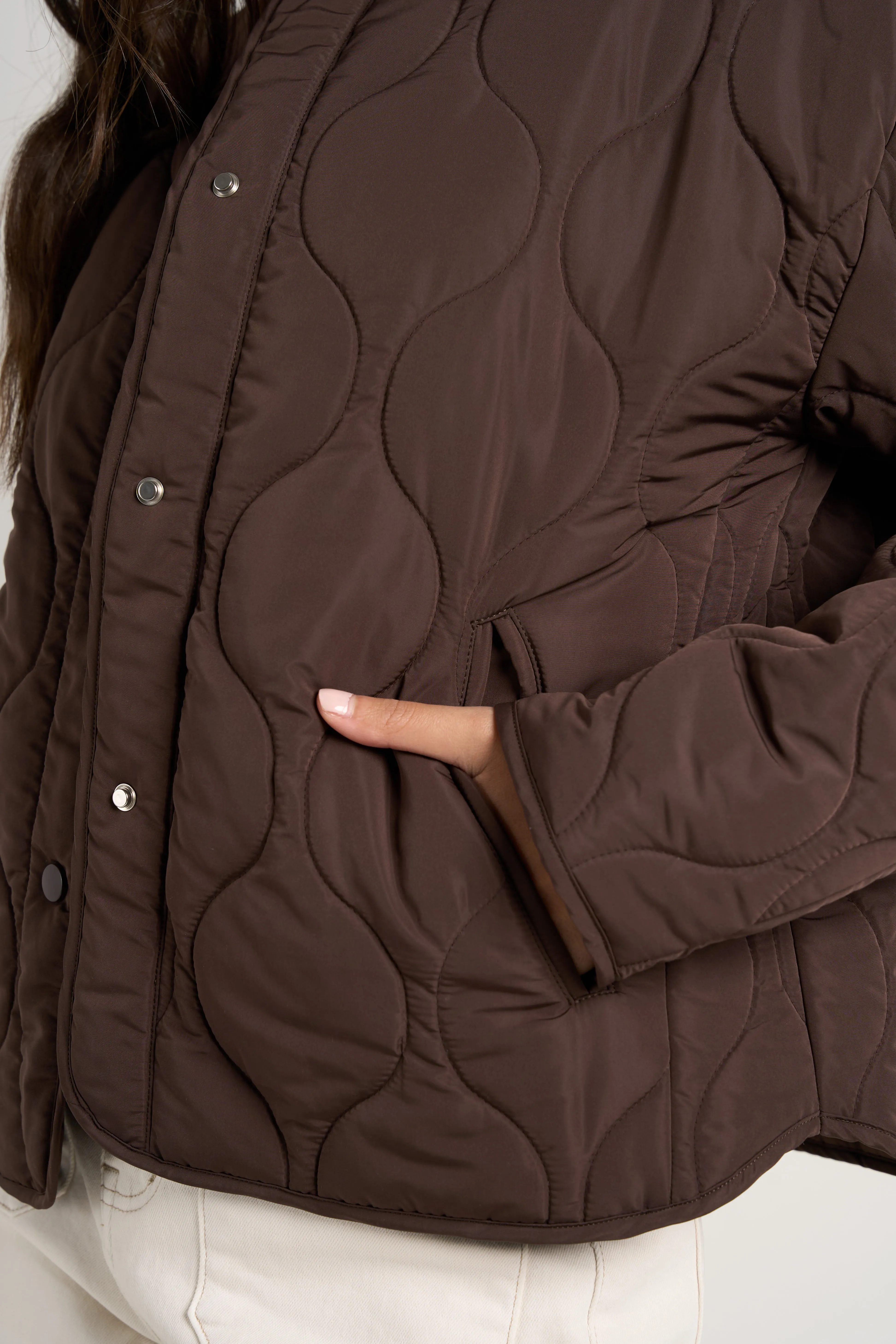 Apex Collarless Puffer Jacket - Chocolate