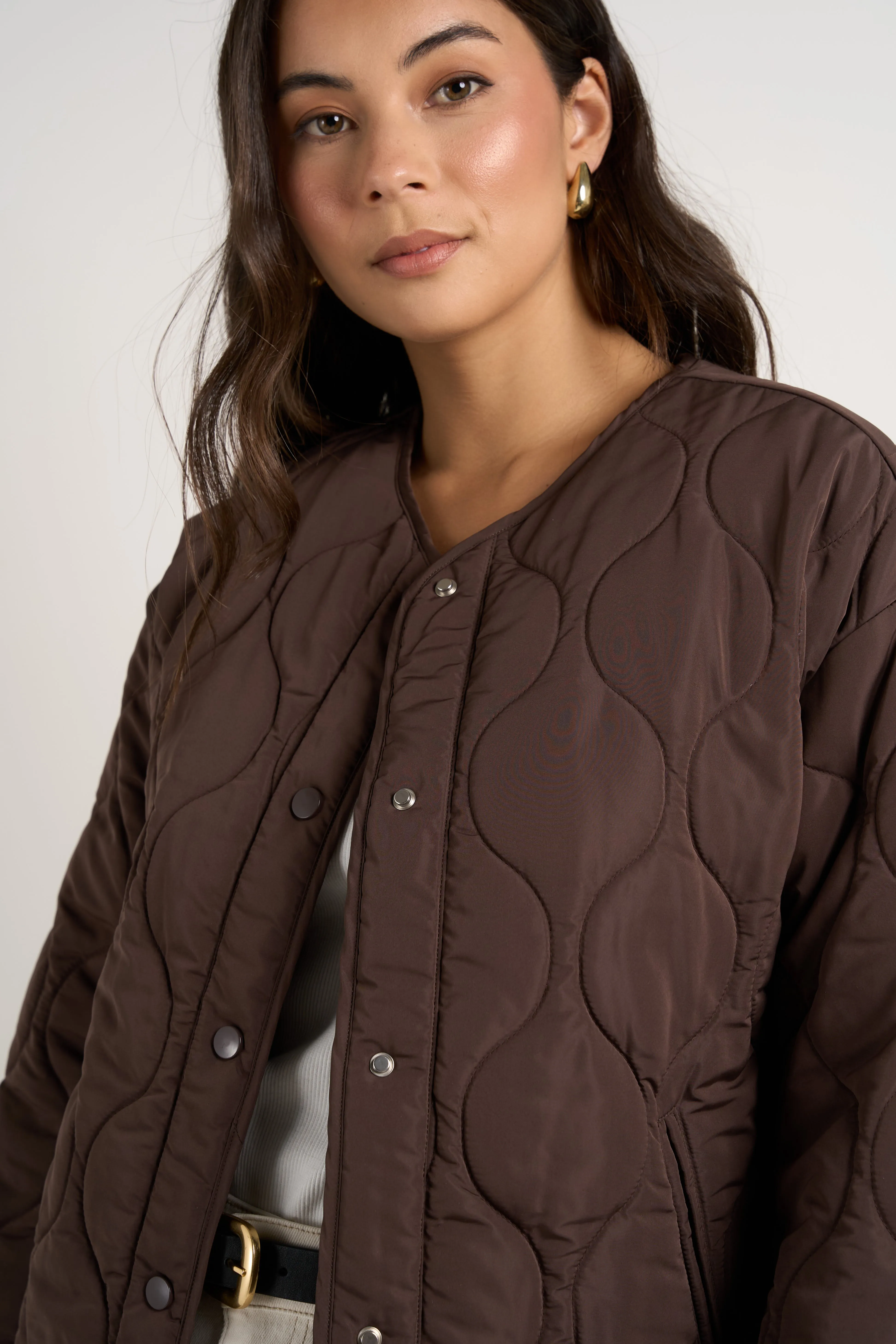 Apex Collarless Puffer Jacket - Chocolate