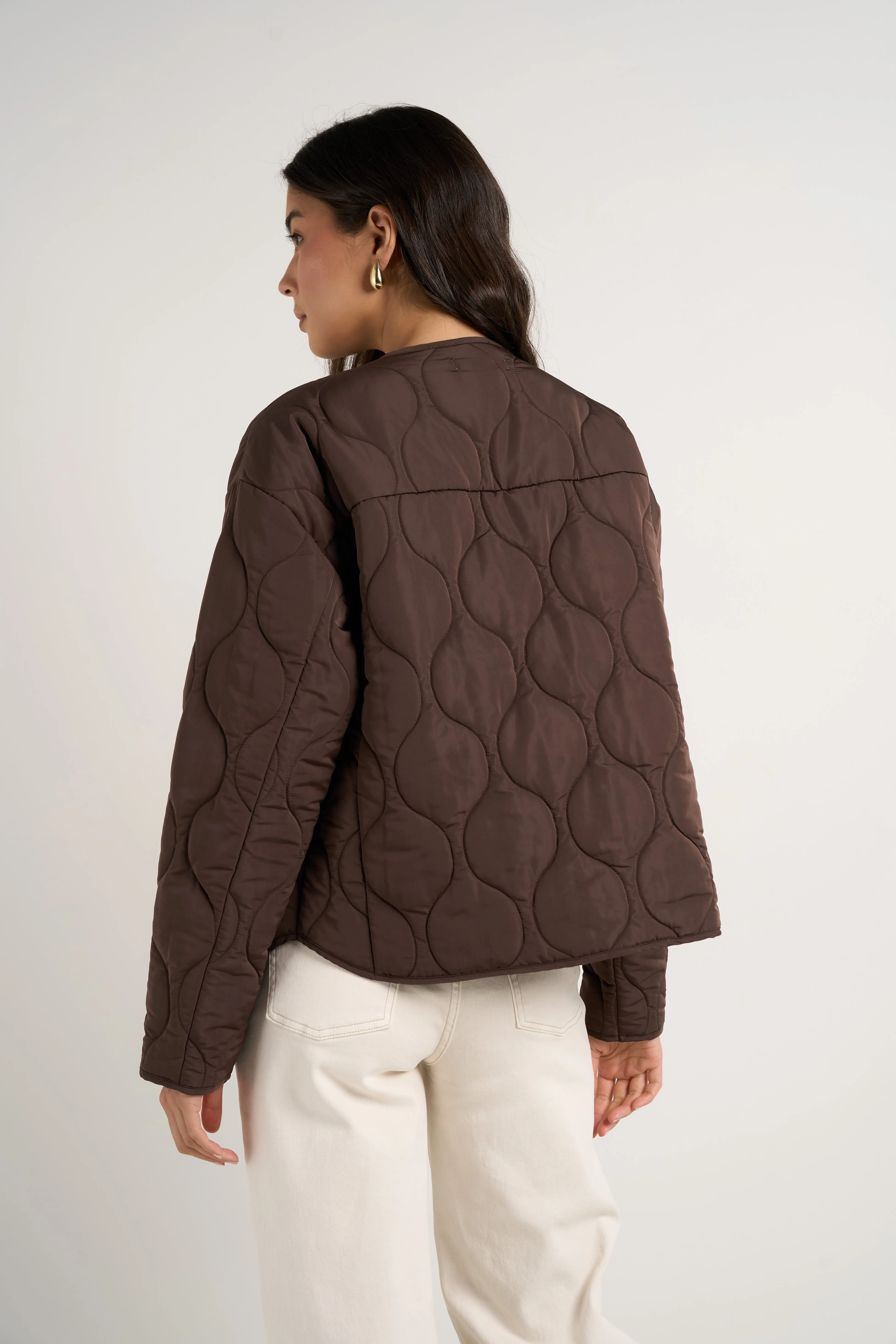 Apex Collarless Puffer Jacket - Chocolate