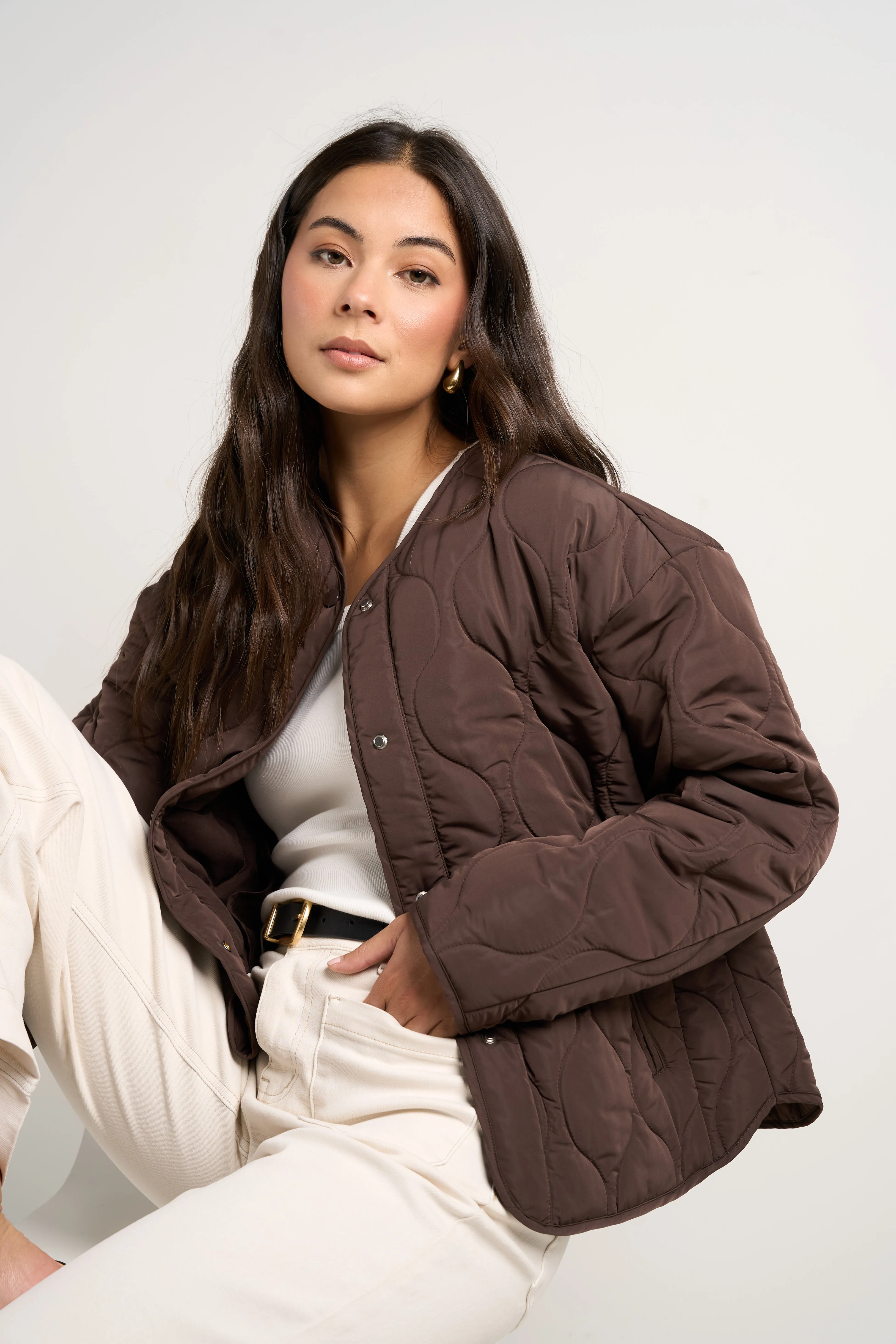Apex Collarless Puffer Jacket - Chocolate
