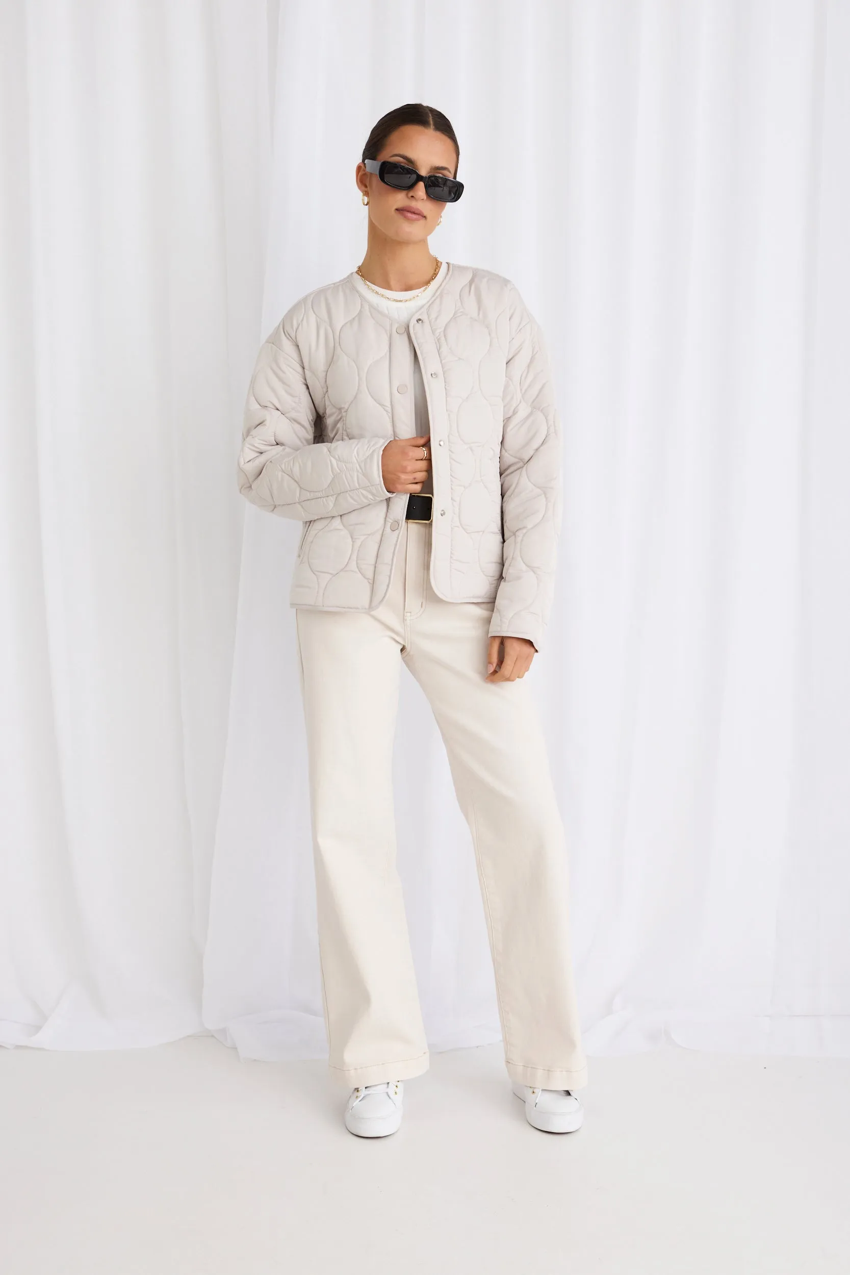Apex Collarless Puffer Jacket - Putty - Preorder