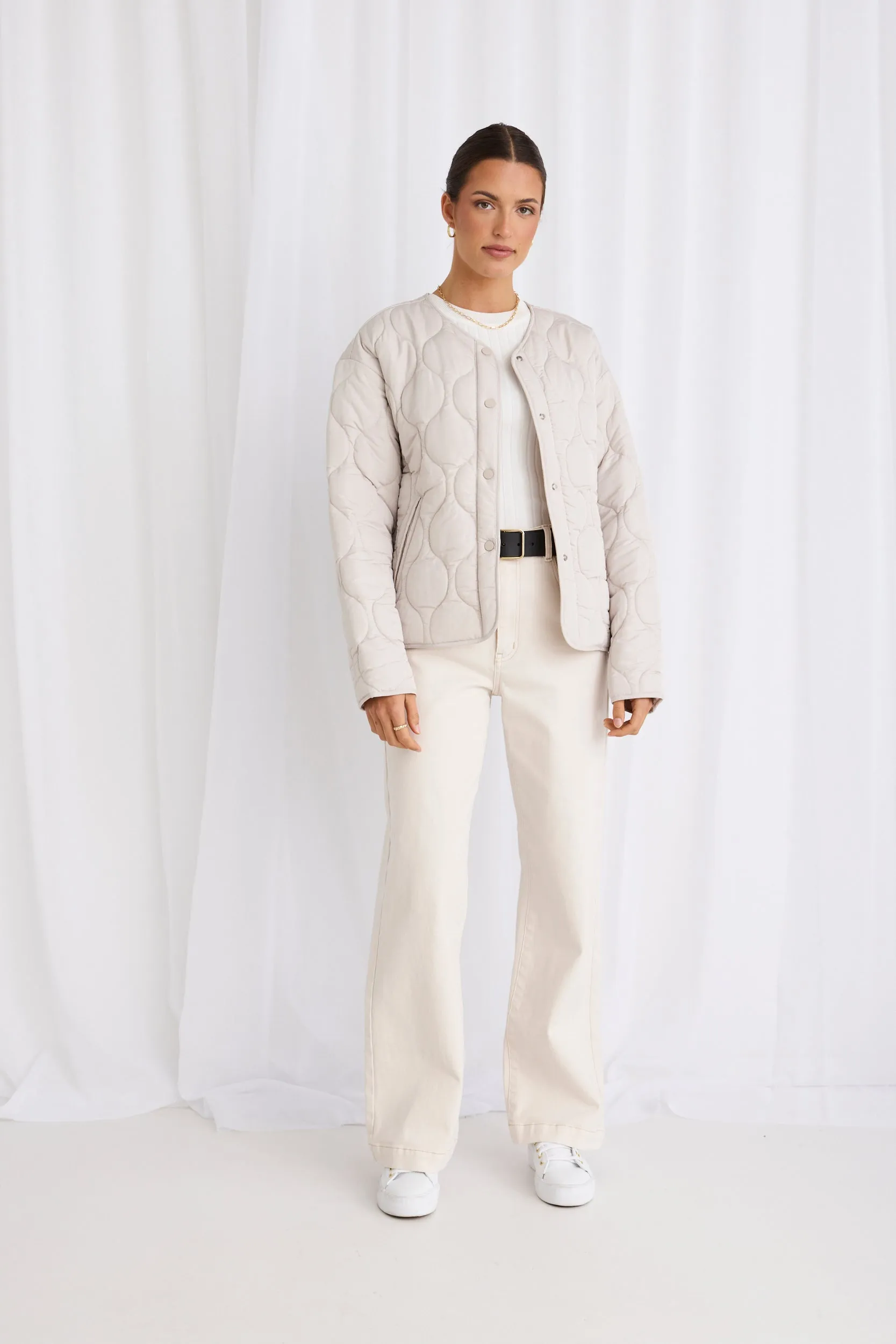 Apex Collarless Puffer Jacket - Putty - Preorder