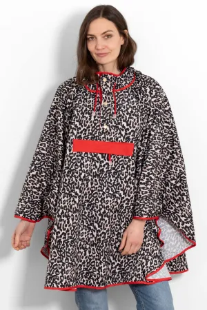 Aspen Rain Poncho - Cream/Red, Leopard Print