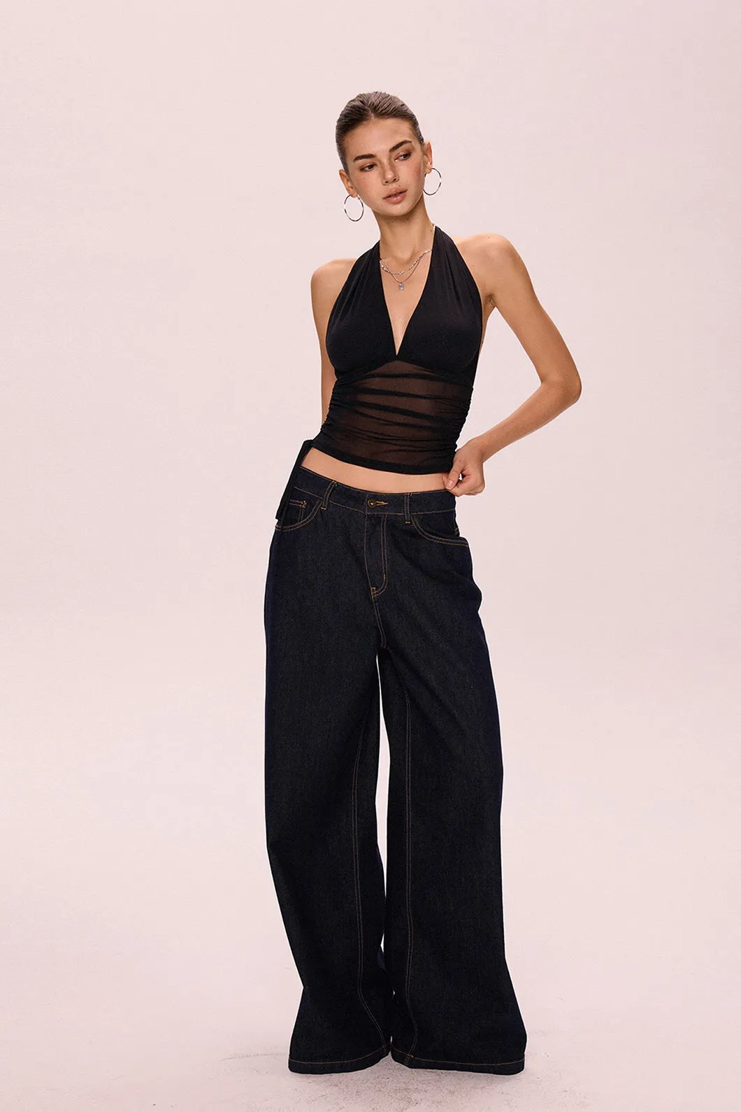 Backless V-Neck Halter Top