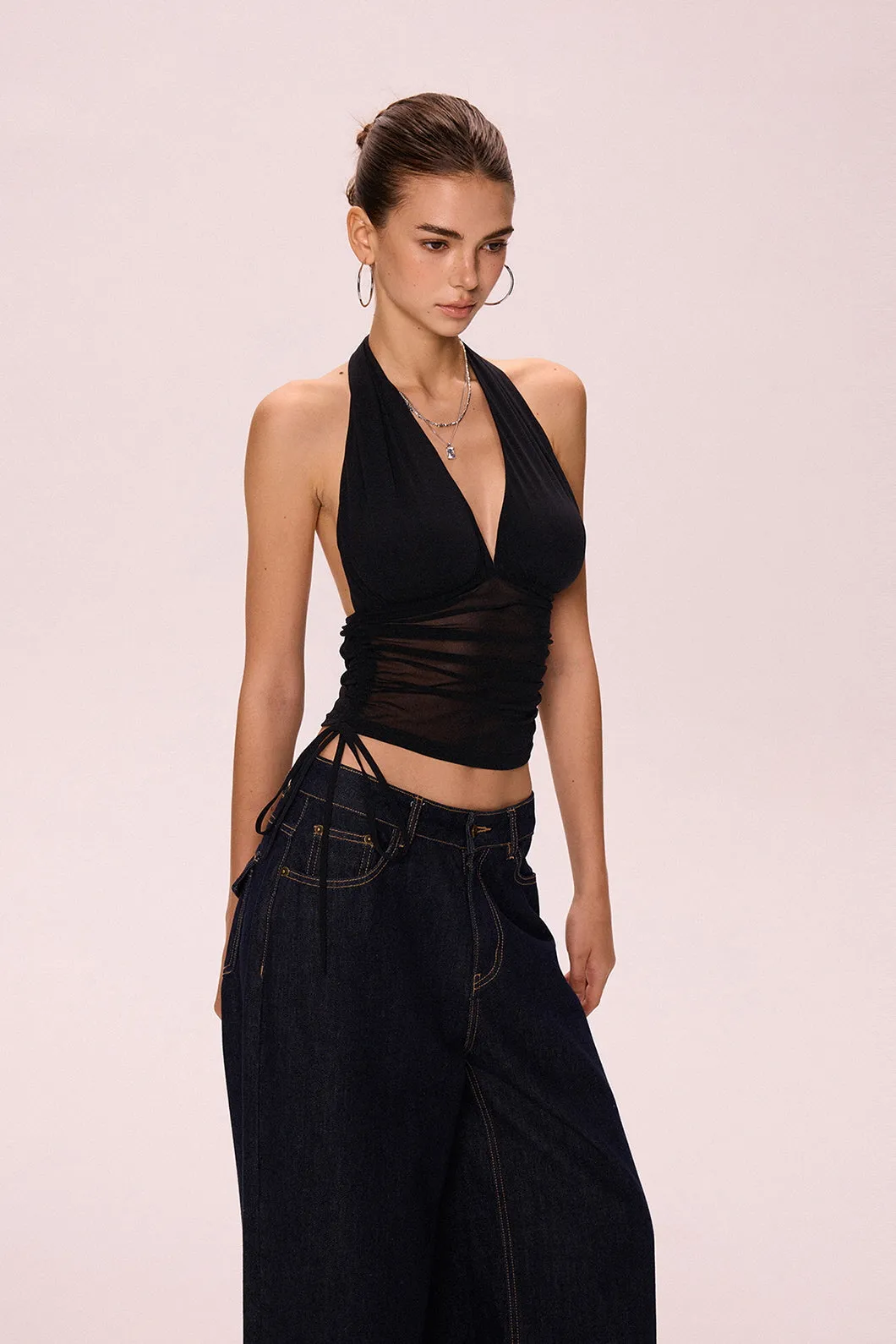 Backless V-Neck Halter Top