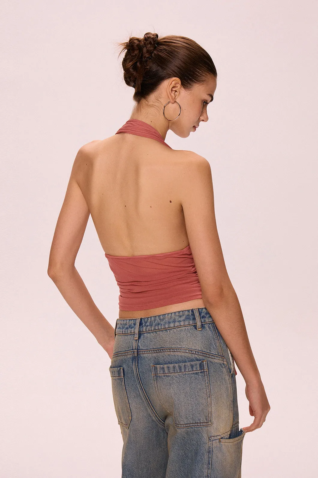 Backless V-Neck Halter Top