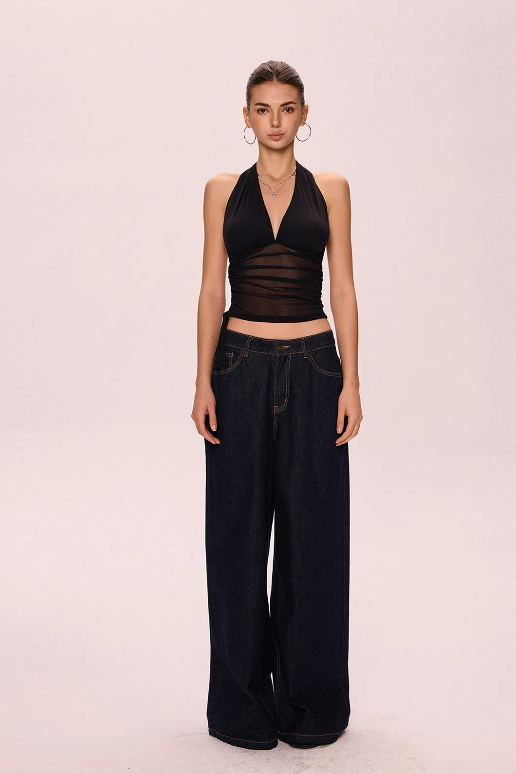 Backless V-Neck Halter Top