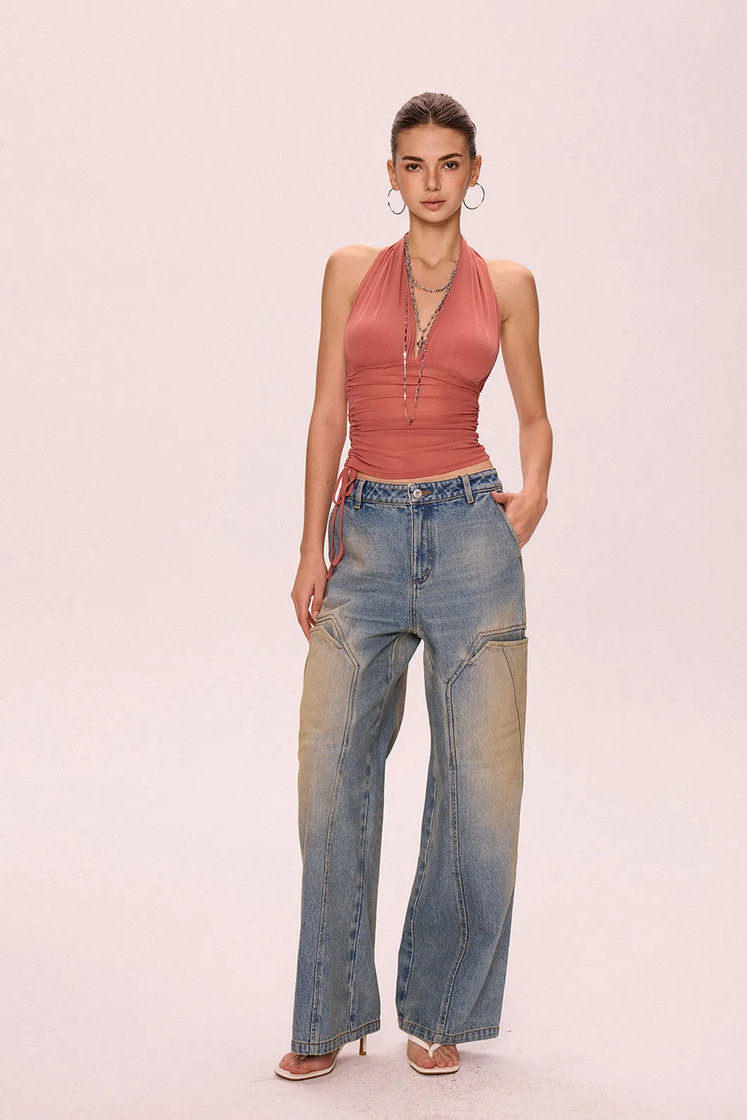 Backless V-Neck Halter Top