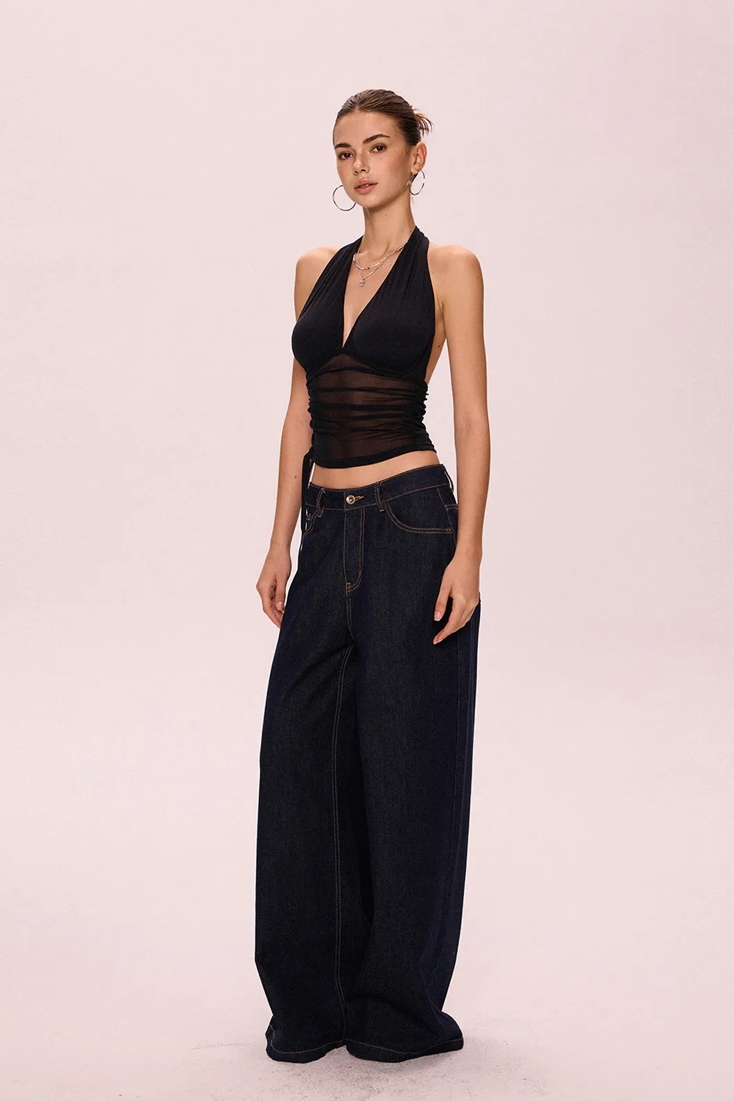 Backless V-Neck Halter Top