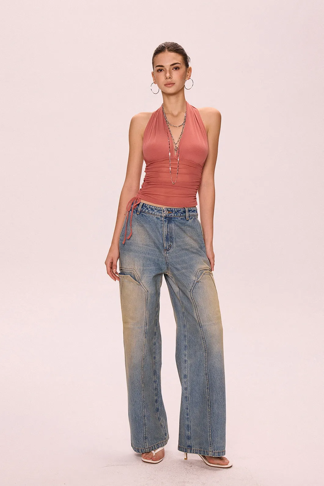 Backless V-Neck Halter Top