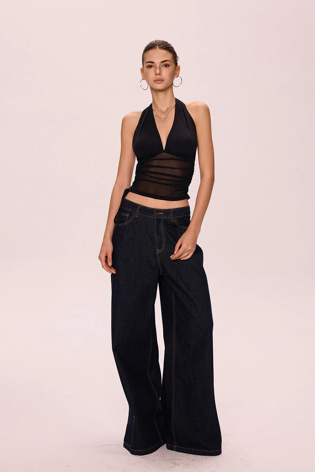 Backless V-Neck Halter Top