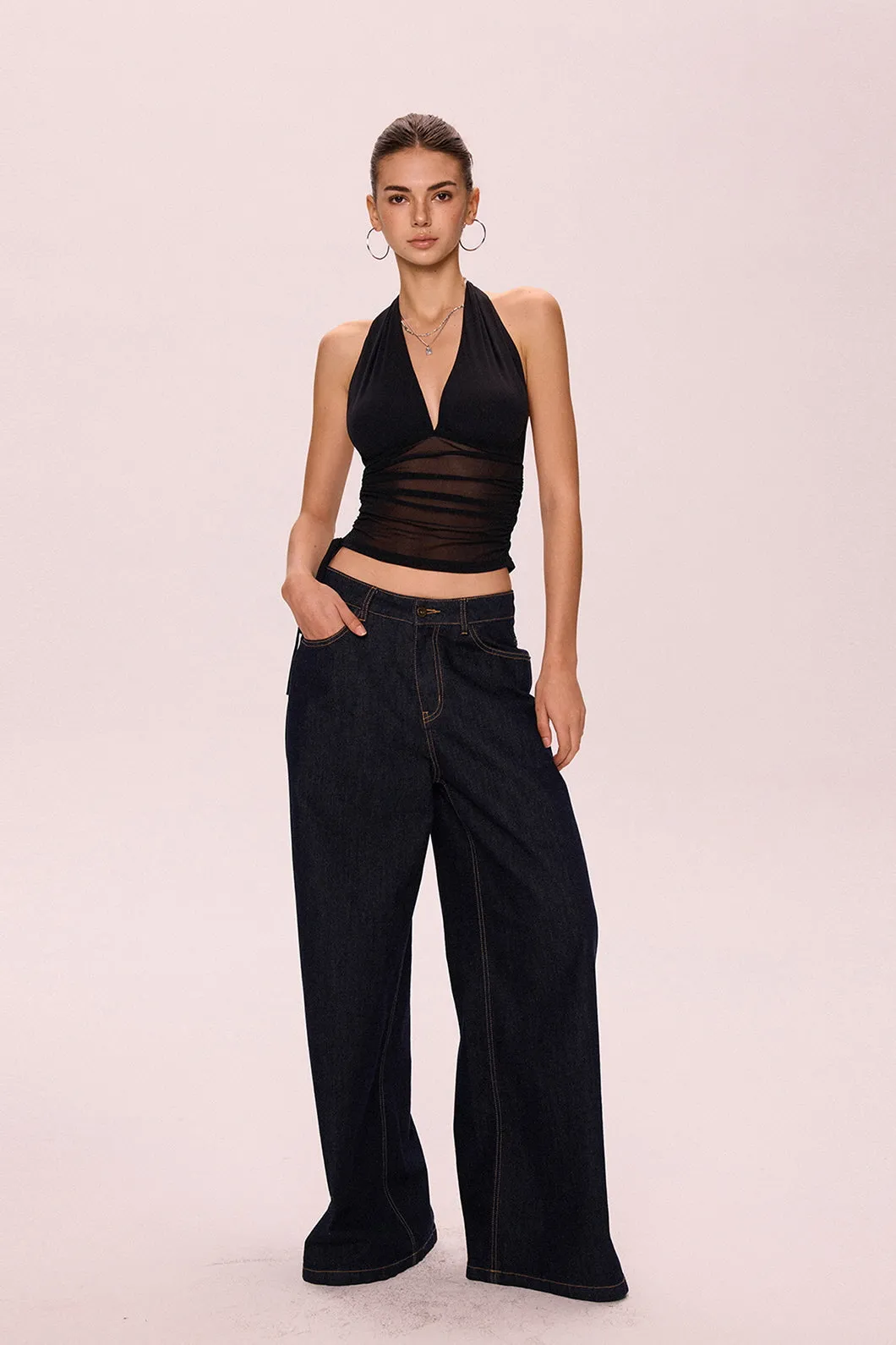 Backless V-Neck Halter Top