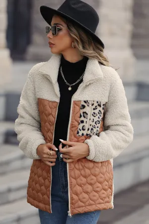 BerryBetty - Coffee Patchwork Zipper Leopard Jacket