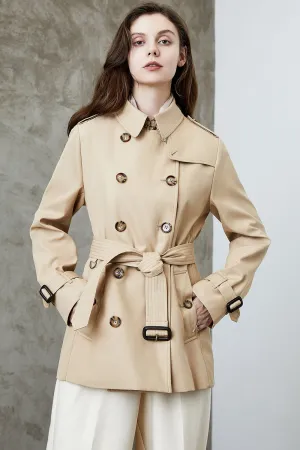 BerryBetty - Khaki Double Breasted Short Trench Coat with Belt