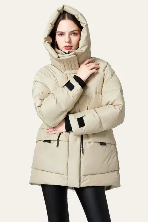 BerryBetty - Khaki Oversized Zipper Cropped Hooded Puff Jacket