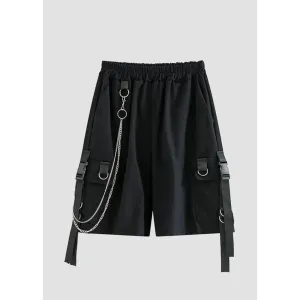 Black Elastic Shorts with Aesthetic Chain Detail for Comfort and Style