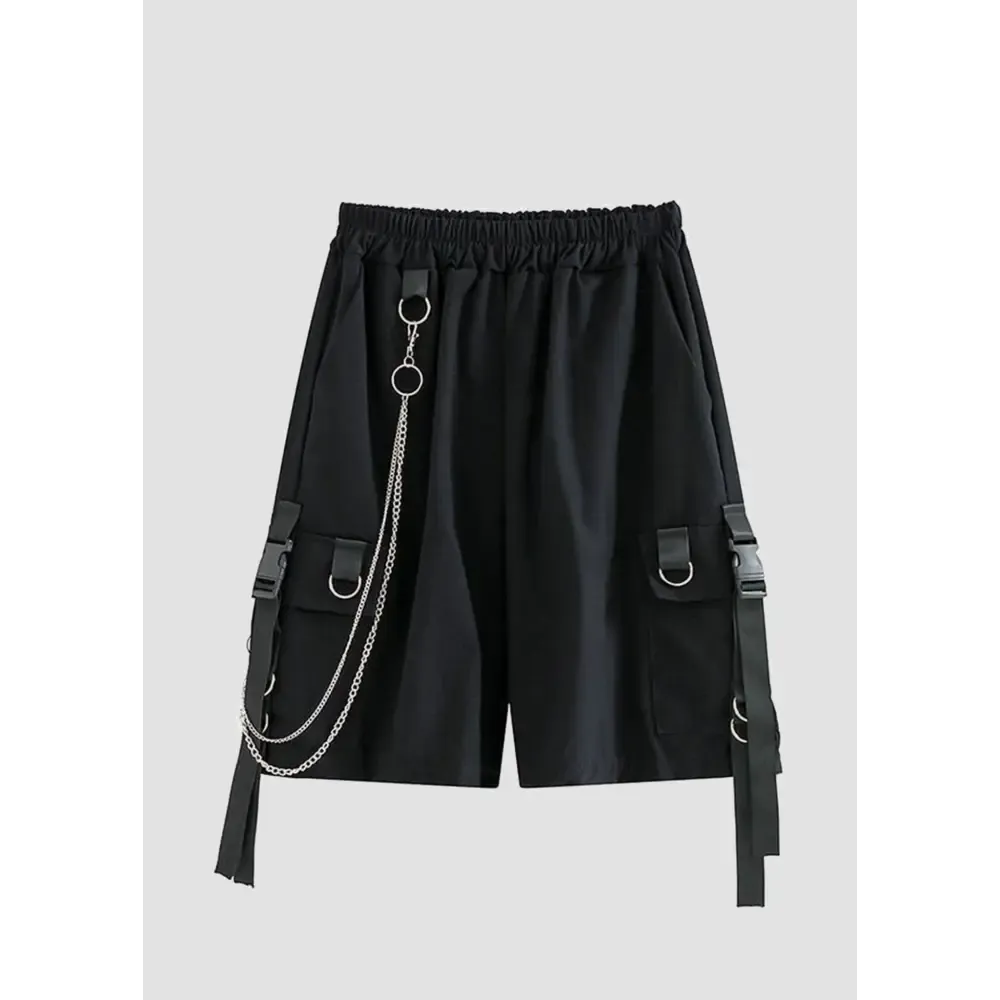 Black Elastic Shorts with Aesthetic Chain Detail for Comfort and Style