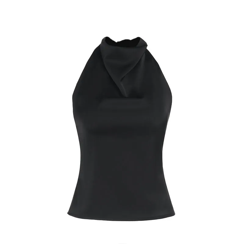 Black Halter Cowl Neck Top