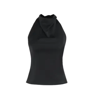 Black Halter Cowl Neck Top