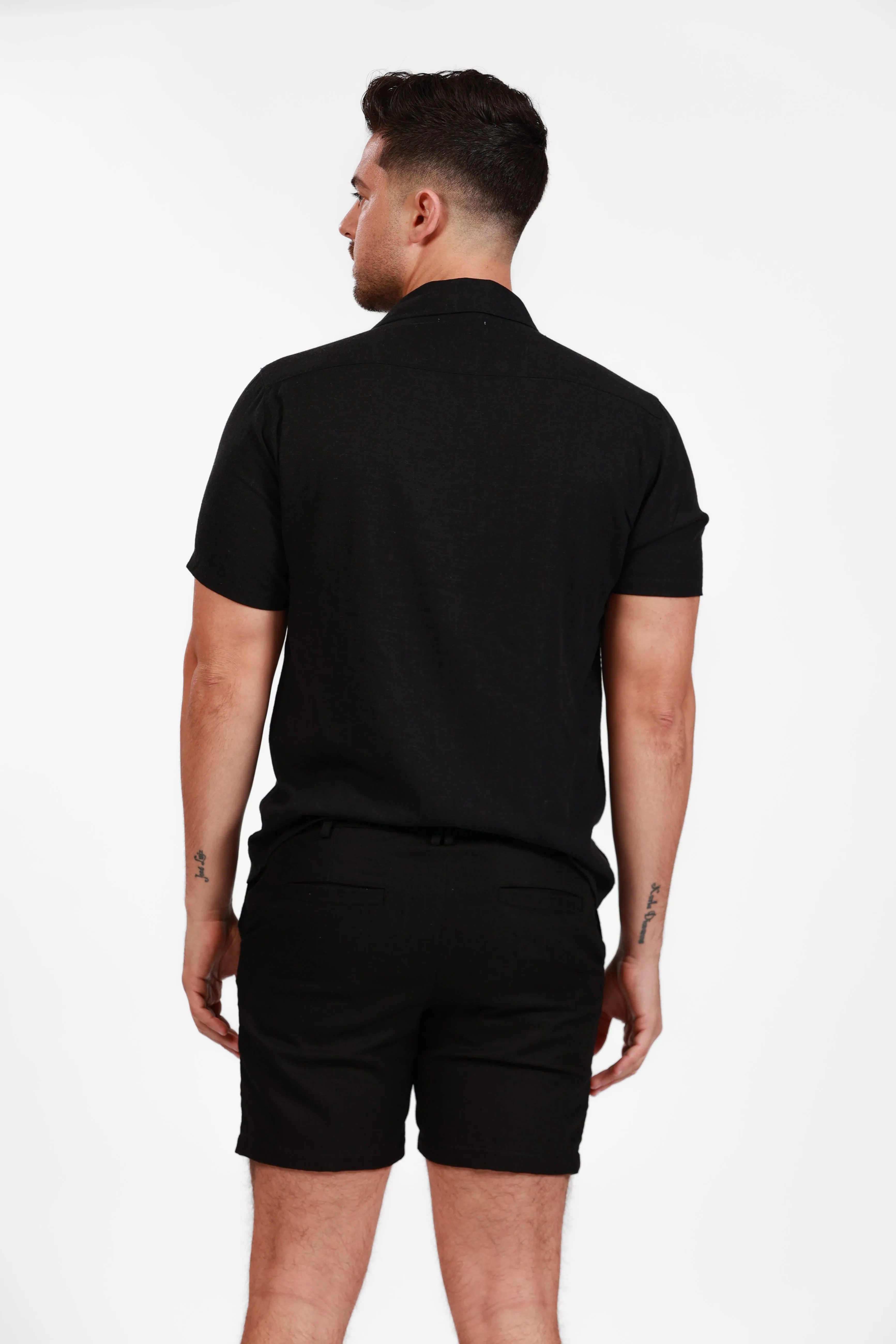 BLACK LINEN SHORTS