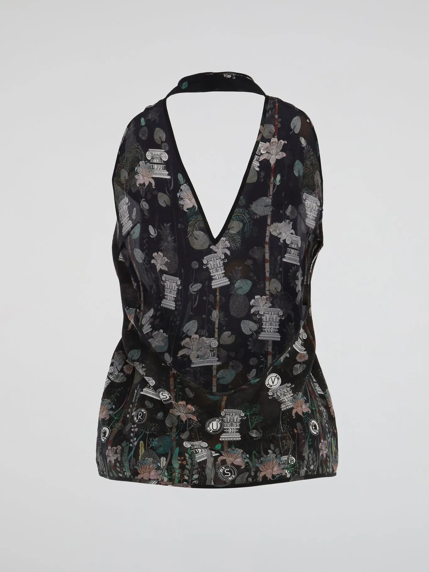 Black Midnight Garden Halter Neck Velvet Top