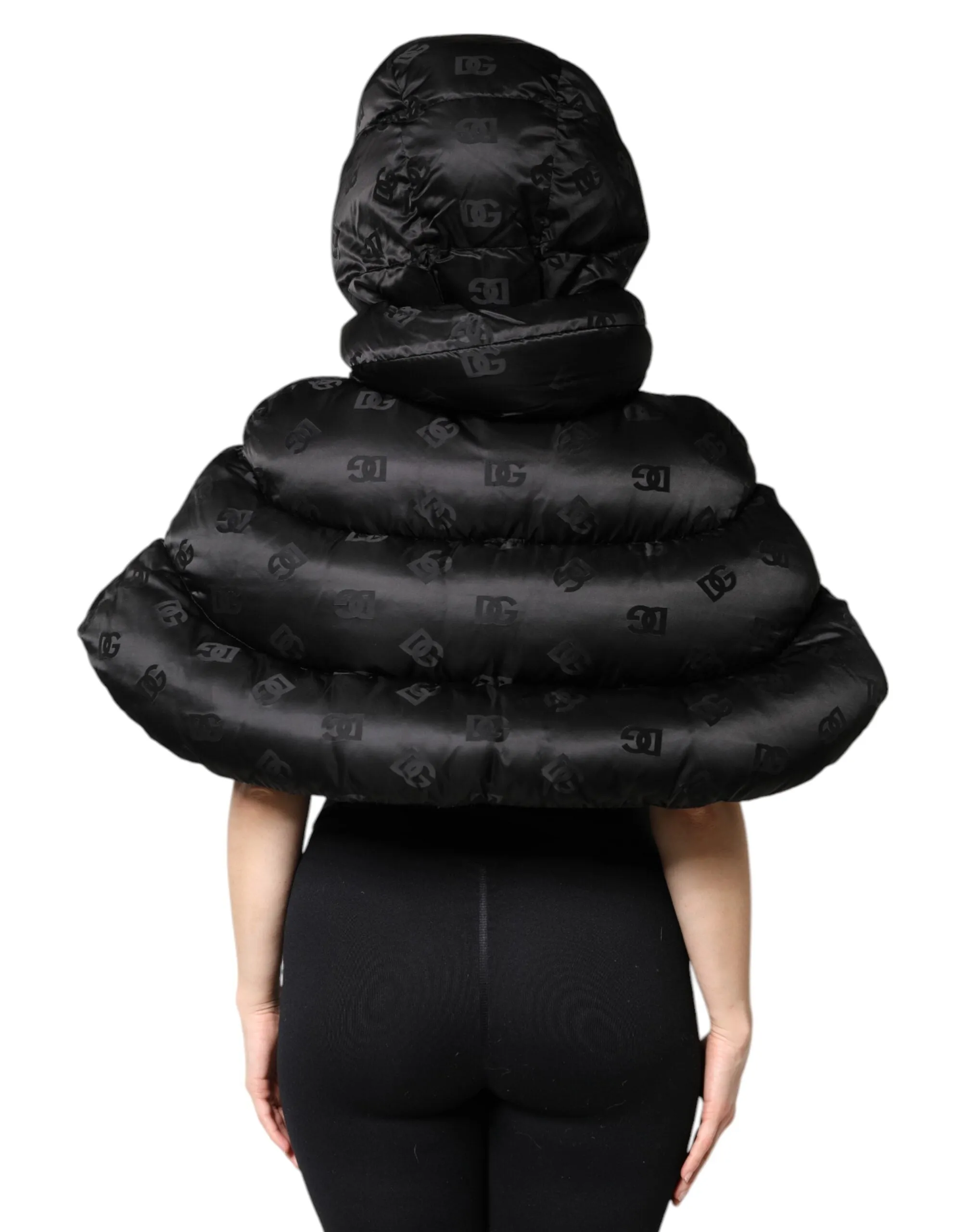 Black Padded Puffer Hooded Full Zip Cropped Jacket