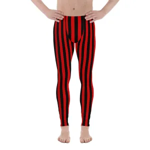 Black Red Vertical Stripe Mens Leggings Yoga Stretch Pants - Saiko Studio