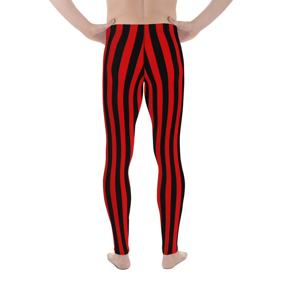 Black Red Vertical Stripe Mens Leggings Yoga Stretch Pants - Saiko Studio