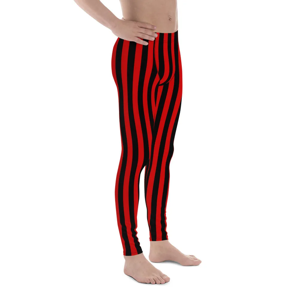 Black Red Vertical Stripe Mens Leggings Yoga Stretch Pants - Saiko Studio