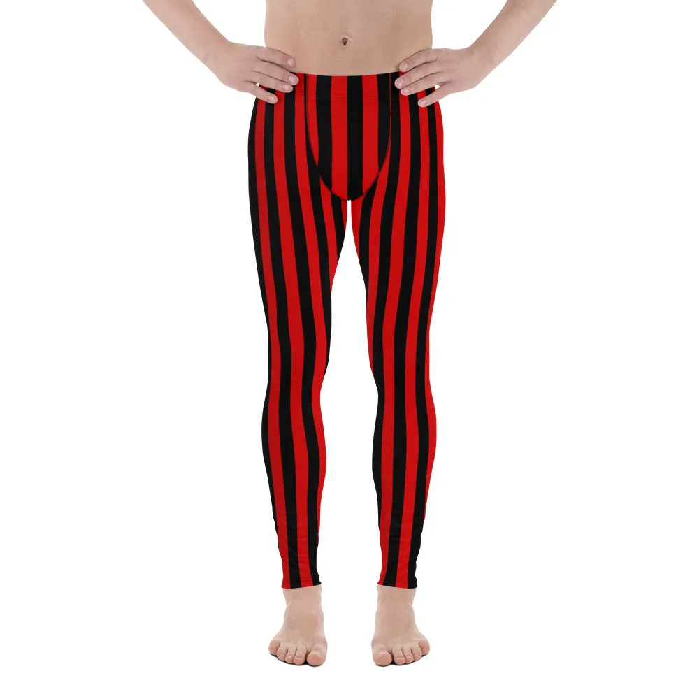 Black Red Vertical Stripe Mens Leggings Yoga Stretch Pants - Saiko Studio