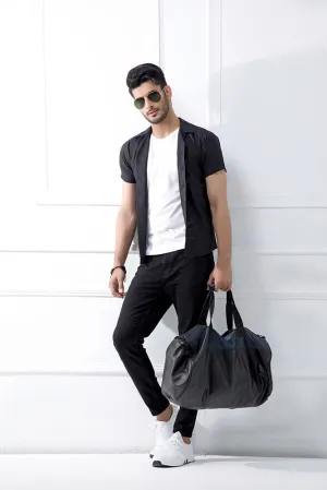 Black Revere Collar Half Sleeves Shirt