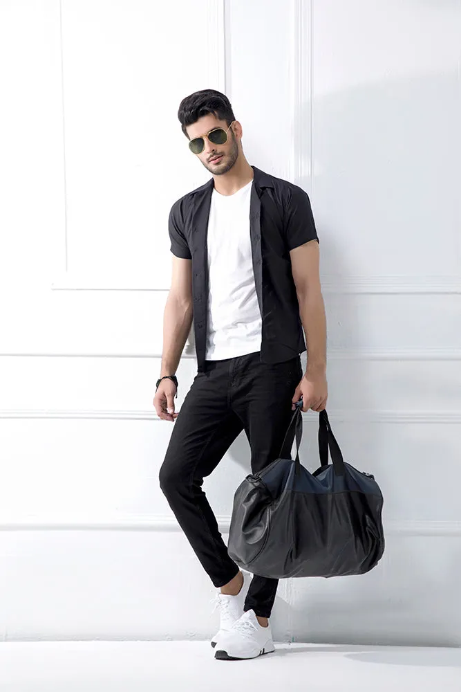 Black Revere Collar Half Sleeves Shirt